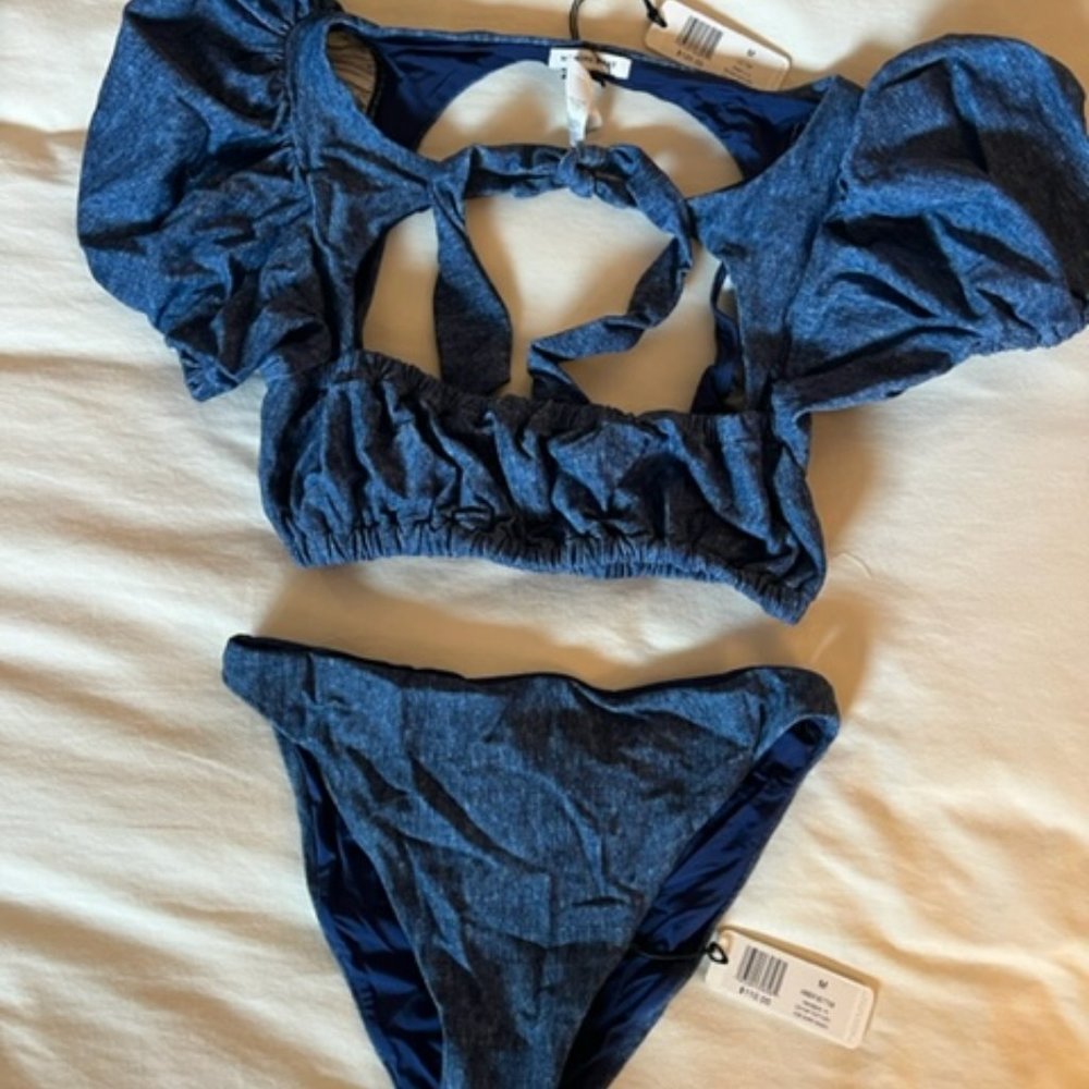 WeWoreWhat Dark Wash Denim Lily Top & Amber Bottoms Bikini Set
